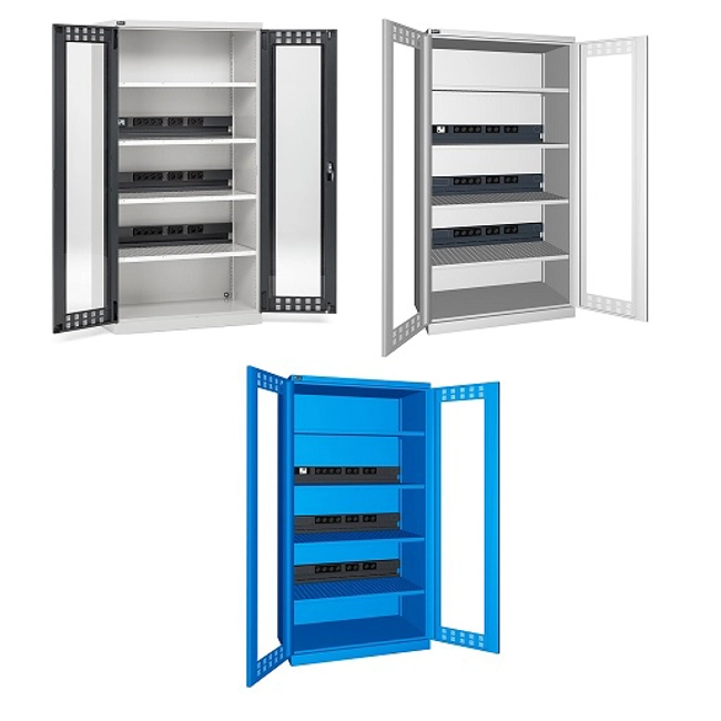 Vendita online Armadio con porte battenti in policarbonato ripiani e prese mm.1023X555X2000H (RIF.1400)